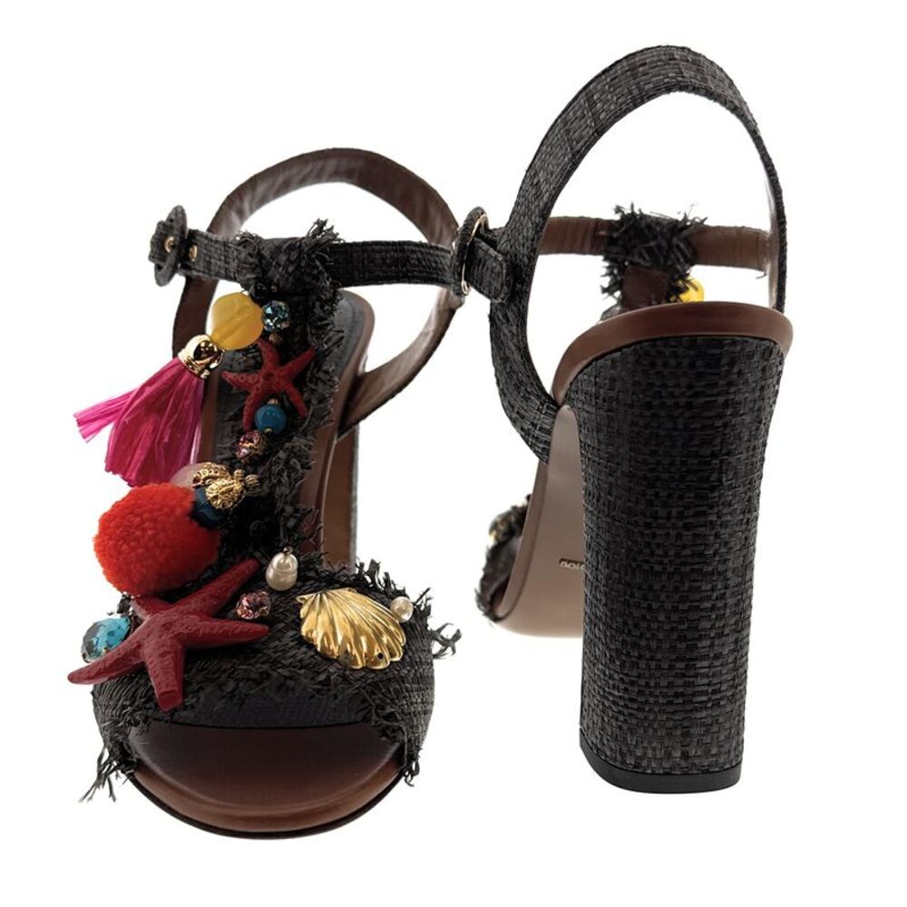 Dolce & Gabbana Women's Tropical Embellished Raffia High Heel Sandals-EU37 - Picture 3 of 4